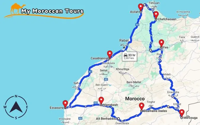 13 days from casablanca - 13 days tour from casablanca -Itinerary of 13 Days-13 days Morocco tour itinerary